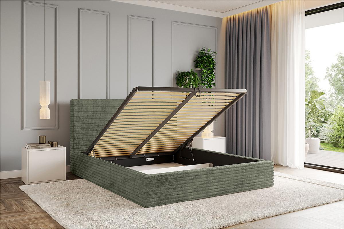 POLSTERBETT mit Bettkasten und Lattenrost, Bett mit Matratze H3/H4 - ALOVA 120x200 Olivgrün - Olivgrün, Holzwerkstoff/Textil (120/200cm) - ALTDECOR