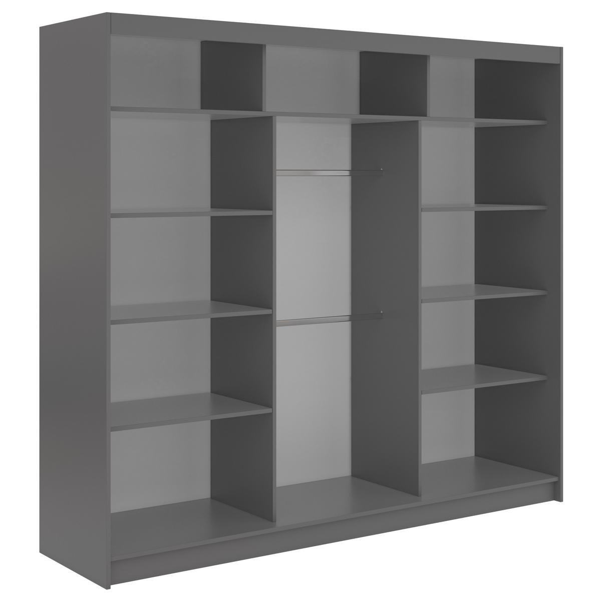 SCHWEBETÜRENSCHRANK mit Spiegel LAOS - 240 - Grau - Weiß Lamellen - Alufarben/Weiß, Holzwerkstoff/Metall (240/216/61cm) - MKS