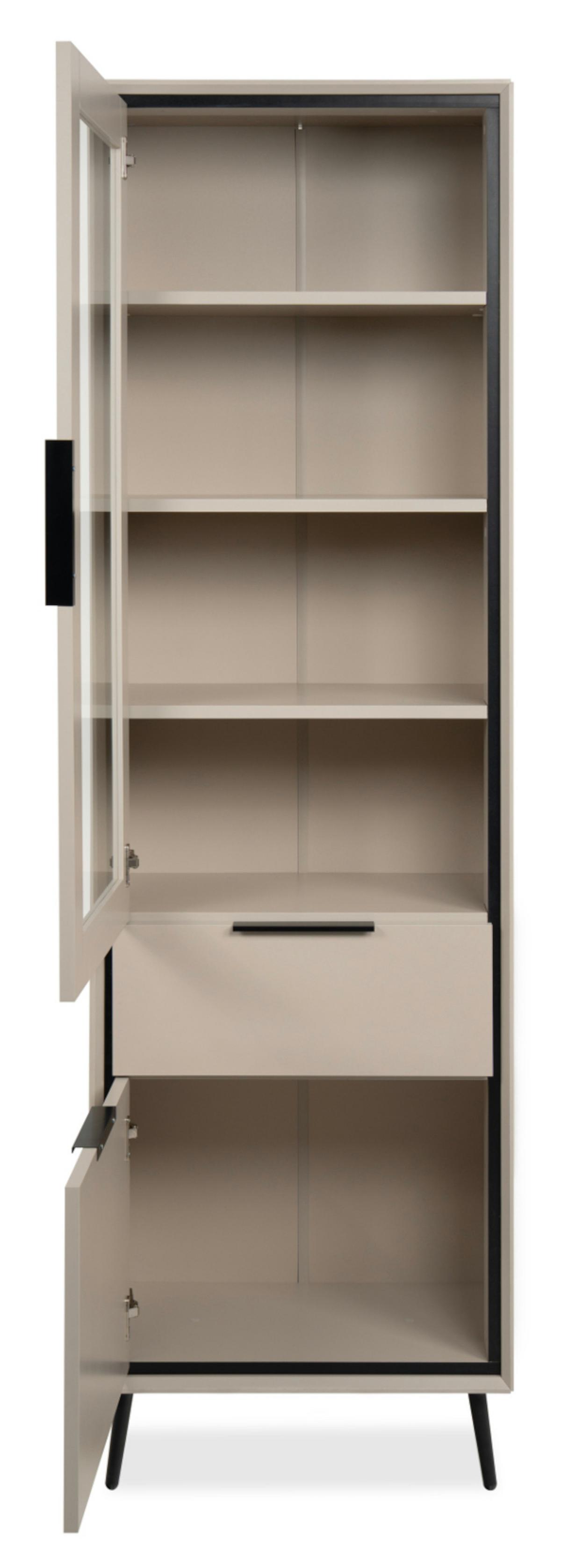 VITRINE sand, schwarz 60 cm, Vitrinenschrank mit Soft-Close-Funktion - Sandfarben/Schwarz, Glas/Holzwerkstoff (60/200/38cm) - Furn.Design