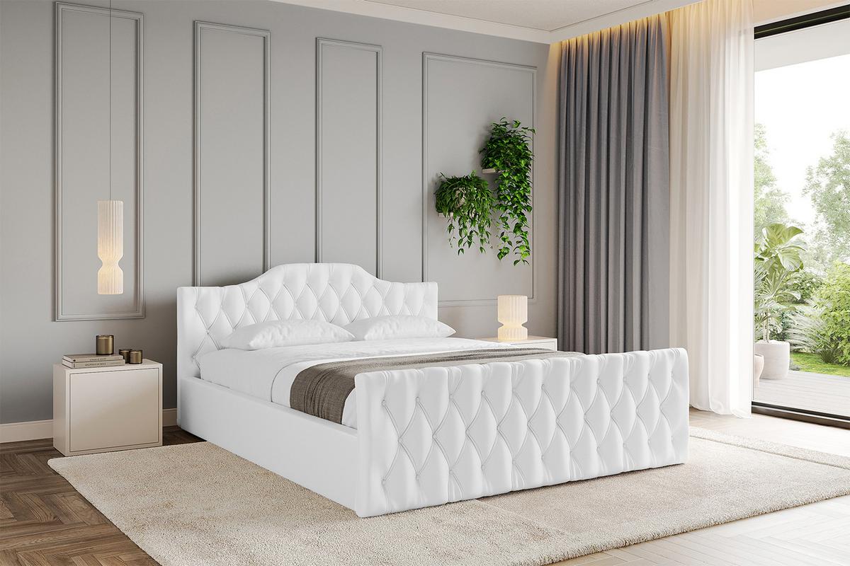 POLSTERBETT mit Bettkasten, Fußteil und Lattenrost, Boxbett mit Matratze H3/H4 - FALIO-Z-V1 120x200 Weiß Kunstleder - Weiß Hochglanz, Holzwerkstoff/Textil (120/200cm) - ALTDECOR