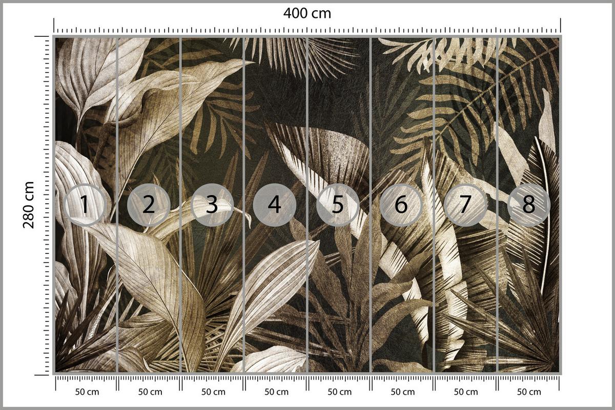 FOTOTAPETE tropische Blätter Pflanzen Retro 400x280 - Beige/Grau, Papier (400/280cm) - Muralo