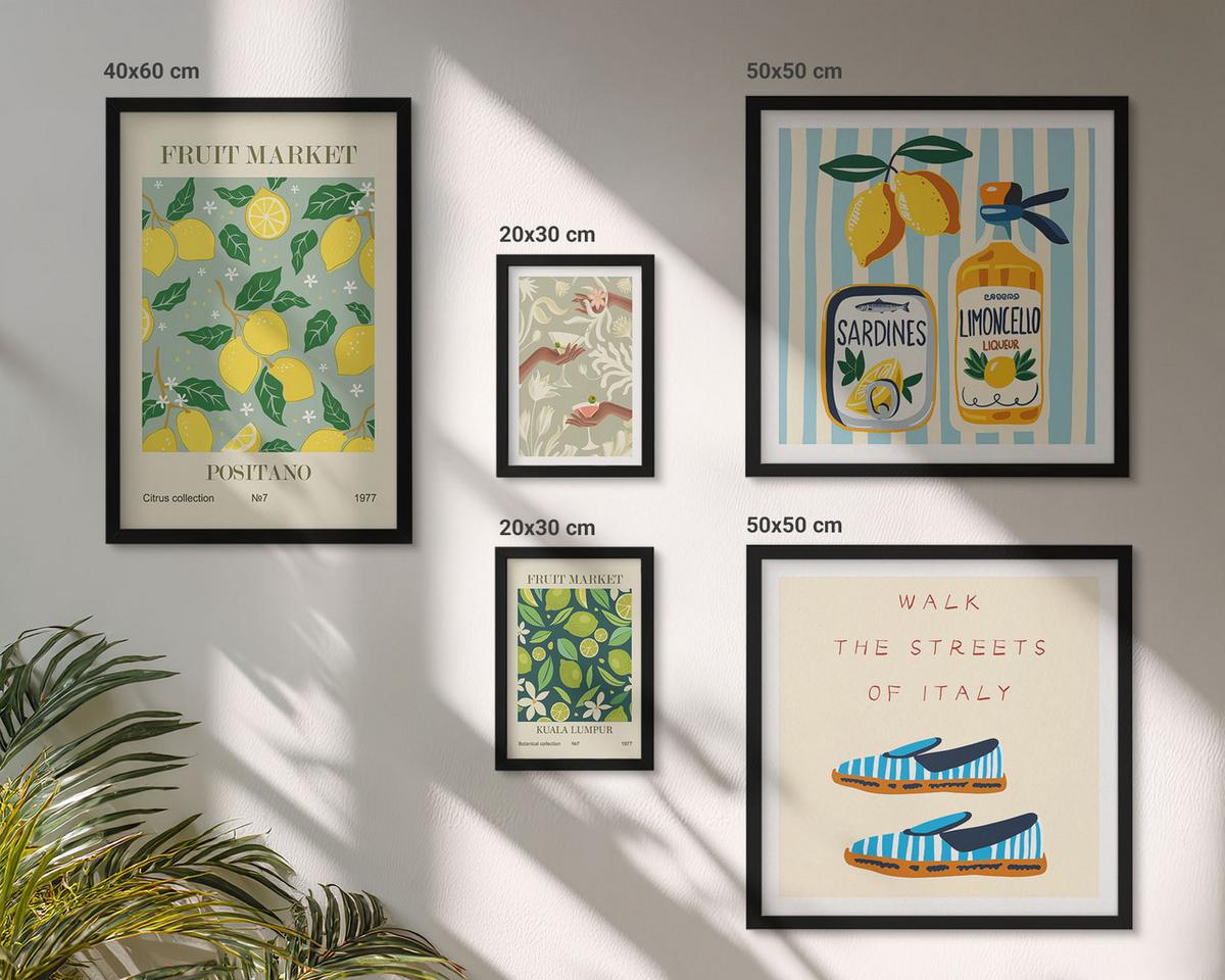 BILDER SET 5er Set - 50x50 cm & 20x30 cm & 40x60 cm Schwarzer Rahmen - Zitrusfrüchte der italienischen Tropen - Schwarz, Kunststoff (40/60cm) - TULUP