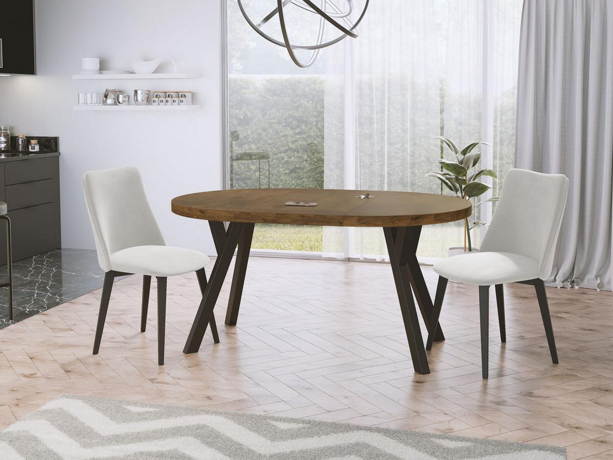 ESSTISCH Twixy runder ausziehbarer, Lefkas Eiche 100-150/100/76 cm - Alteiche/Schwarz, Holz/Holzwerkstoff (100/150/76cm) - WFL GROUP