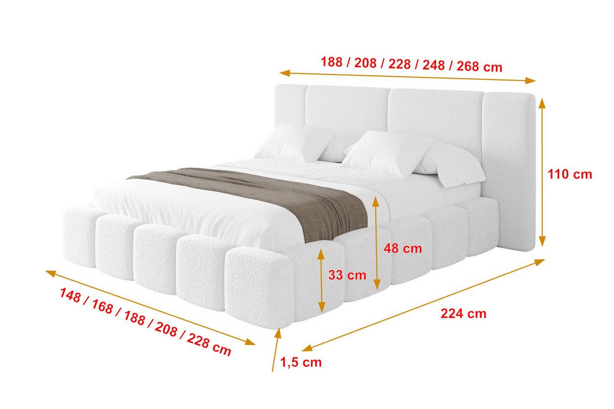 POLSTERBETT mit Bettkasten und Lattenrost, Boxbett ohne Matratze - NILO 160x200 Weiß - Weiß, Holzwerkstoff/Textil (160/200cm) - ALTDECOR
