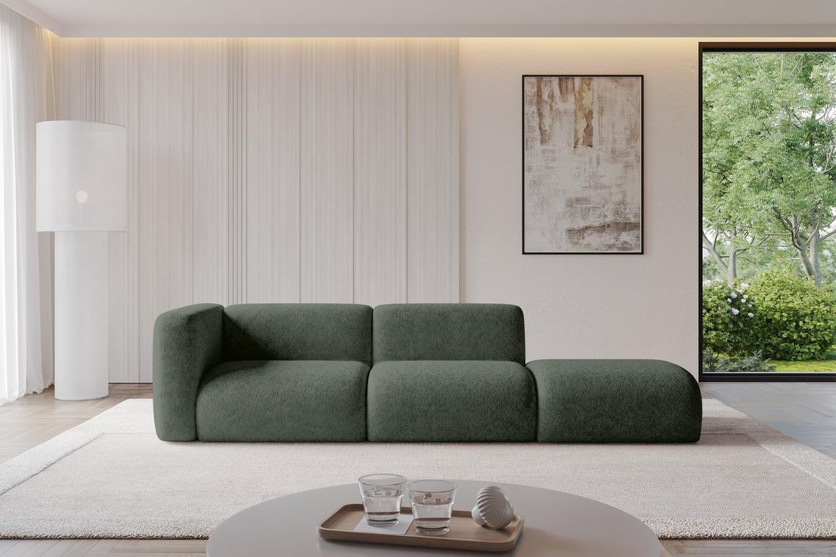 SOFA Ottomane Links MIRA-S3 296x89x70 Grün Velours - Schwarz/Grün, Holzwerkstoff/Kunststoff (296/70/89cm) - ALTDECOR