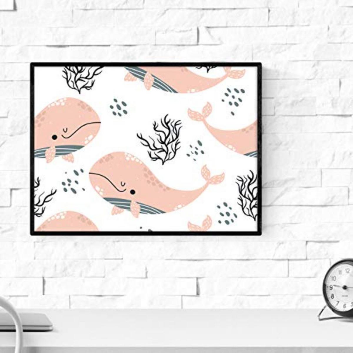 POSTER Set mit 4 Orange graue rosa Wale A3 Schwarzer Rahmen - Schwarz, Papier (29.7/3cm) - Nacnic