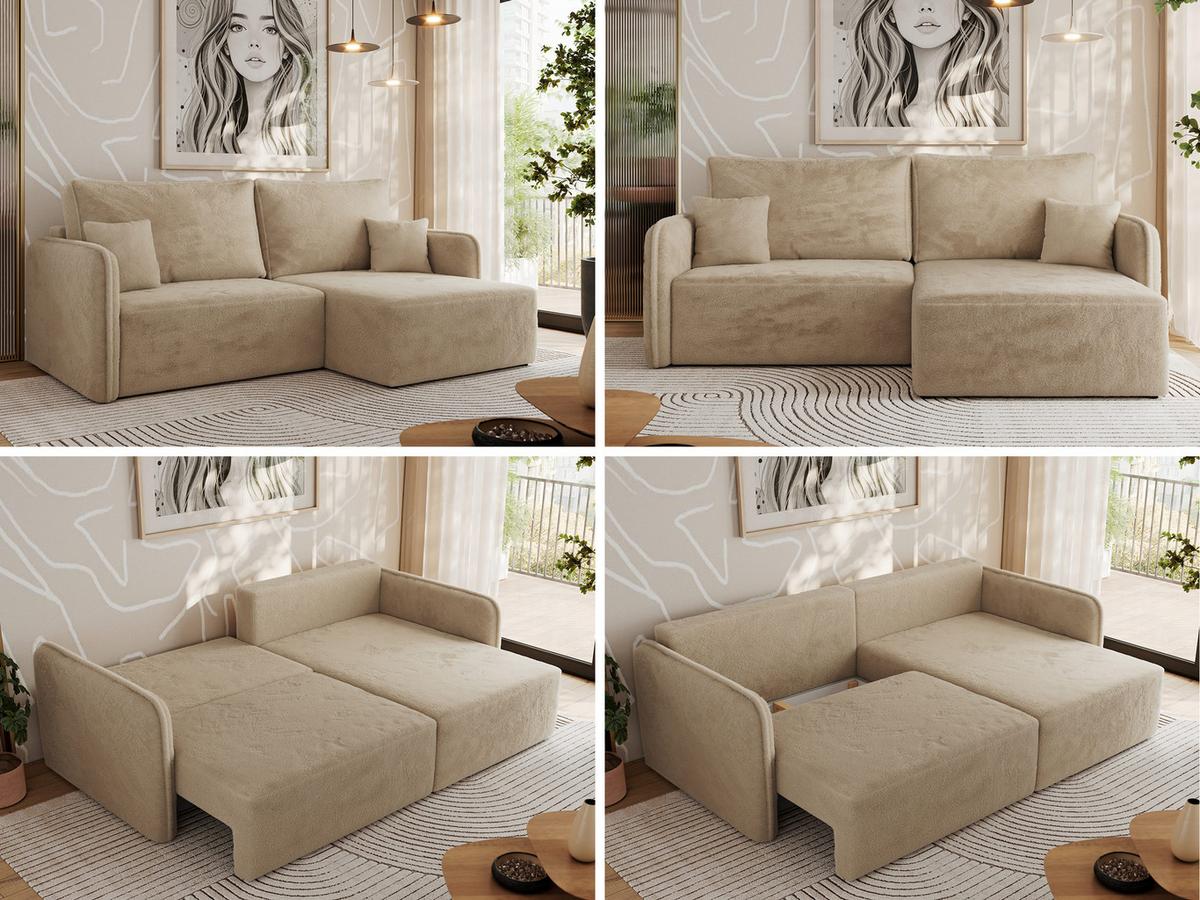 ECKSCHLAFSOFA MESTO L Beige Plüsch - rechts - Beige/Schwarz, Kunststoff/Textil (147/227cm) - MKS