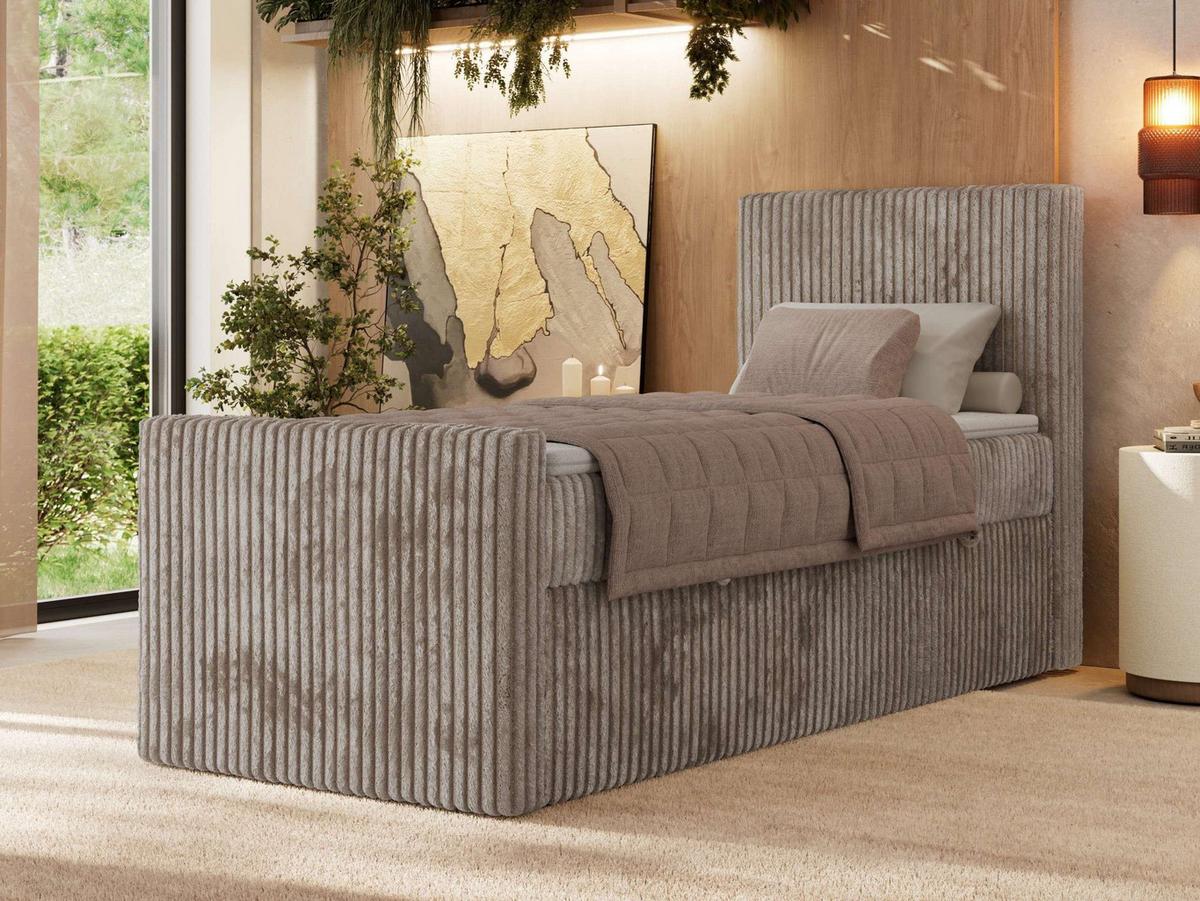 BOXBETT TILIANO DUO 90/200 - Hellbraun Cord - H3 - Topper Visco - Rechts Seite - Hellbraun, Textil (90/200cm) - MKS