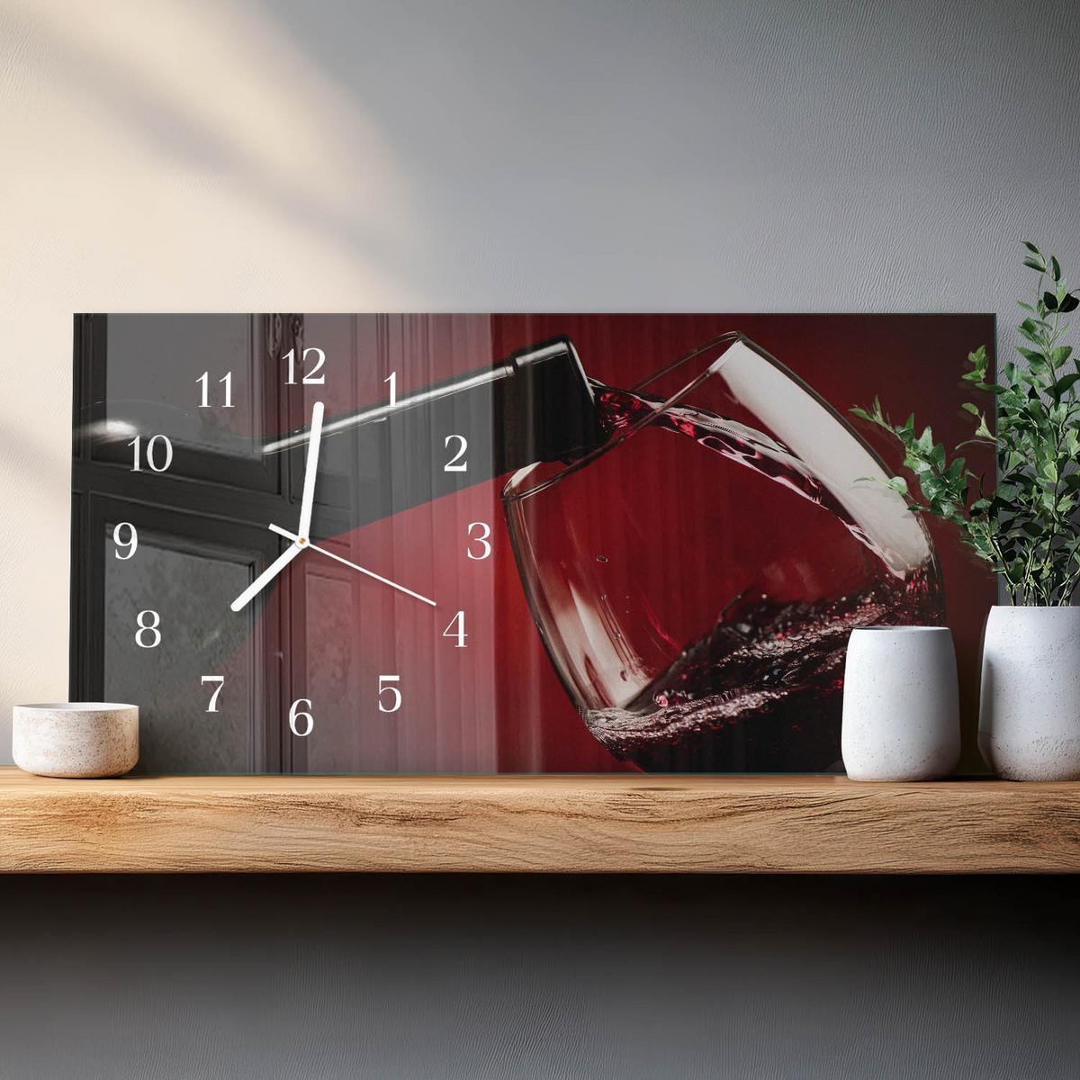 WANDUHR aus Glas 60x30 cm - Weinglas - Rot, Glas (60/30/0.4cm) - TULUP