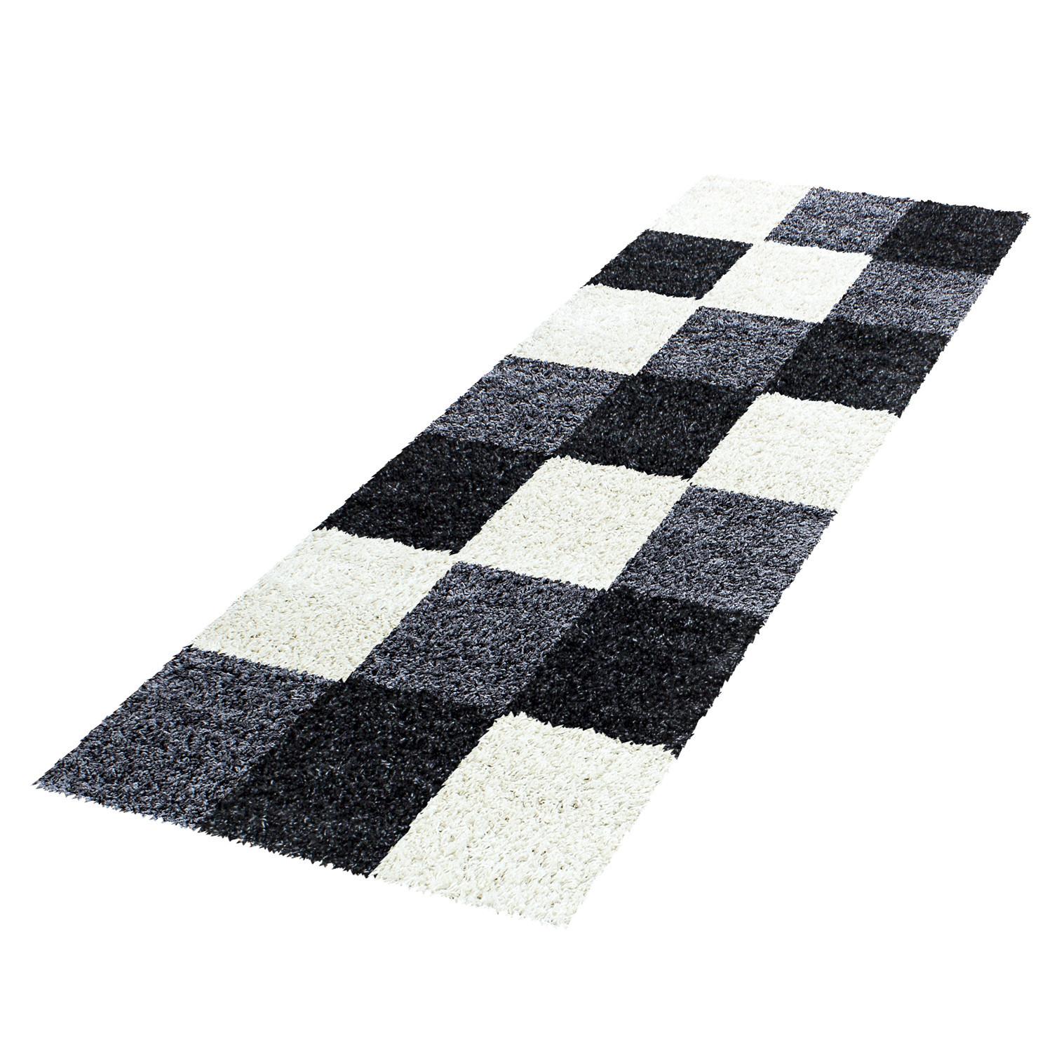 HOCHFLORTEPPICH RHEIN, kariert, Schwarz, 80 x 250 cm - Schwarz, Textil (250/80cm) - KADIMA DESIGN