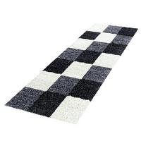 HOCHFLORTEPPICH RHEIN, kariert, Schwarz, 80 x 250 cm - Schwarz, Textil (250/80cm) - KADIMA DESIGN