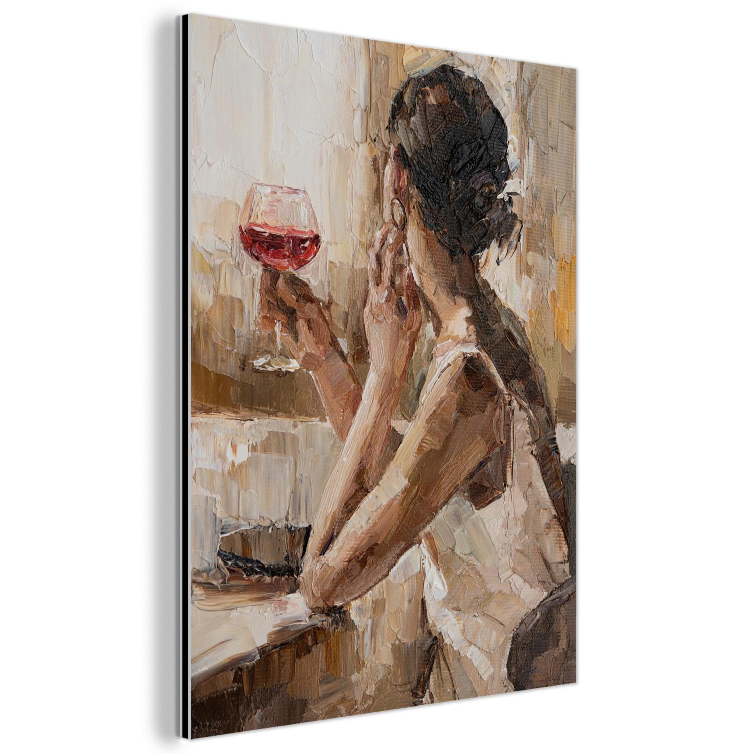 METALLBILD Ölgemälde - Frau - Wein 60x80 cm - Hellbraun, Metall (60/80cm) - MuchoWow
