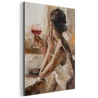 METALLBILD Ölgemälde - Frau - Wein 60x80 cm - Hellbraun, Metall (60/80cm) - MuchoWow