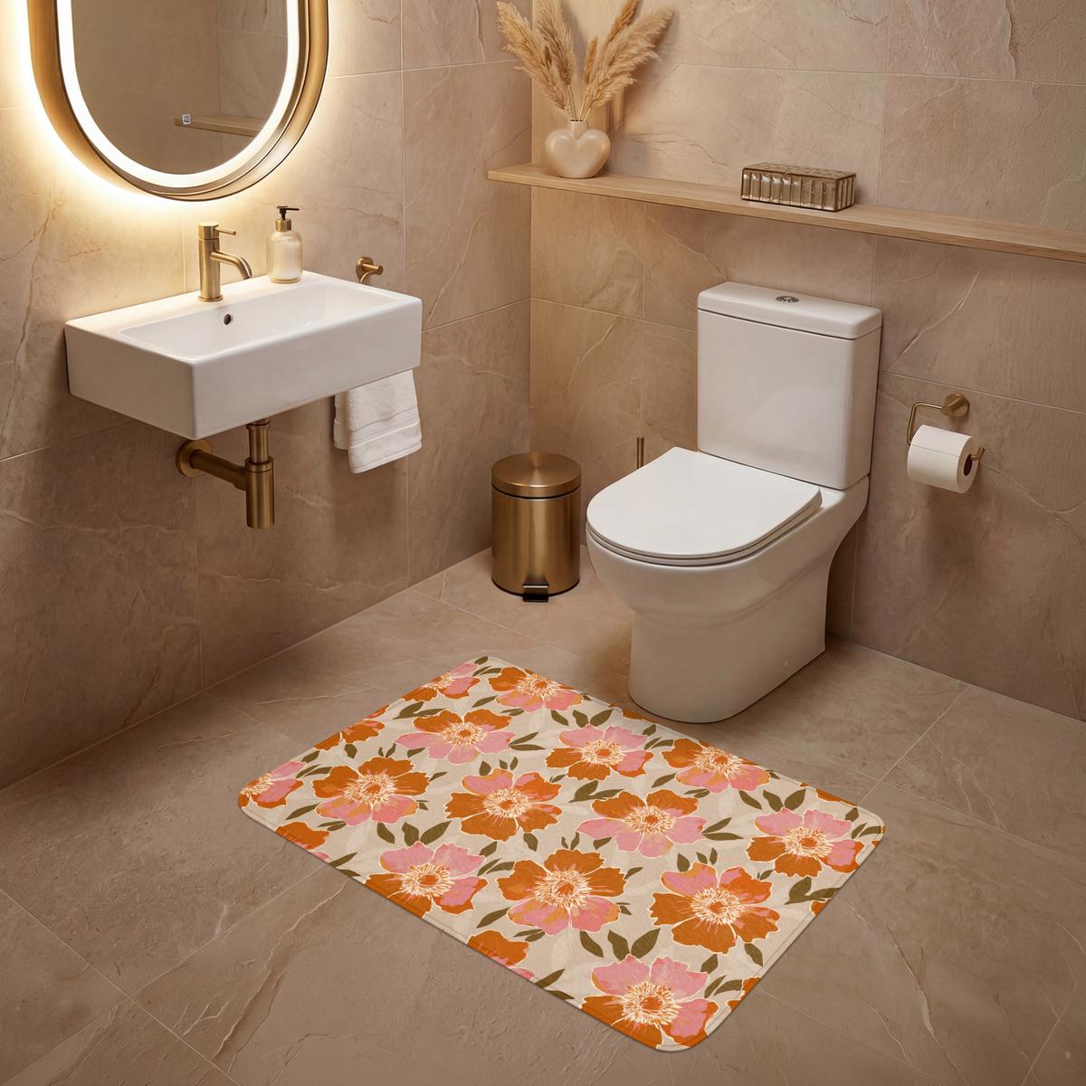 WC-VORLEGER Blumen - Motiv - Retro Toilettenteppich 90x60 cm - Multicolor, Textil (90/1cm) - OnlyWow