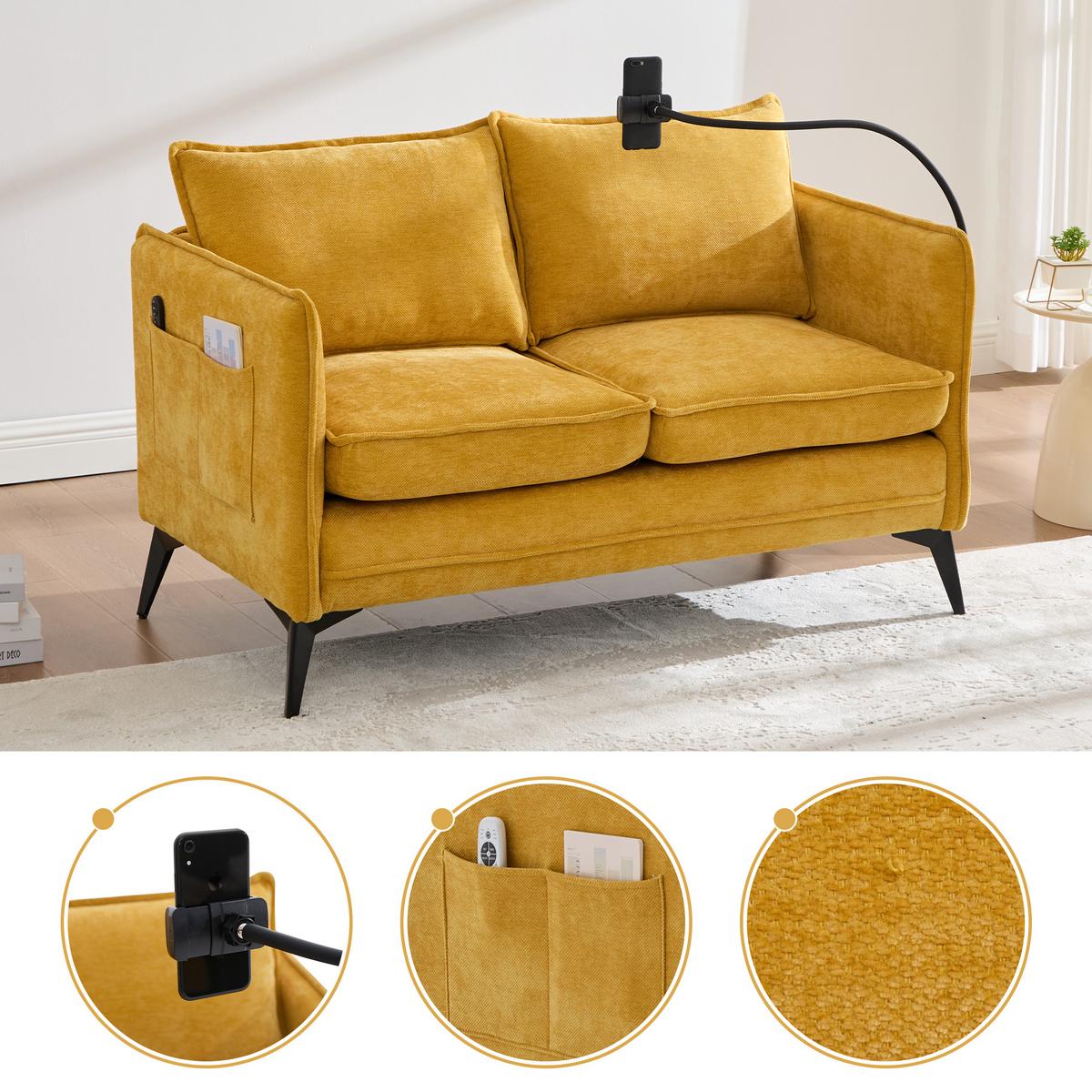 SOFA 2-SITZER in Gelb aus weichem Chenille - Gelb, Textil (127/66/69cm) - Urban Meuble