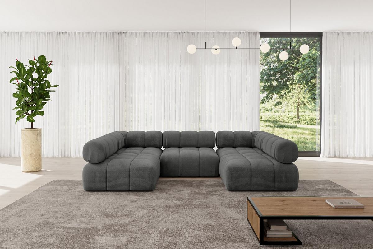 WOHNLANDSCHAFT modulares Sofa Garvo-U1 - 285x190x70 cm Dunkelgrau Velours - Dunkelgrau, Holzwerkstoff/Textil (285/70/190cm) - ALTDECOR