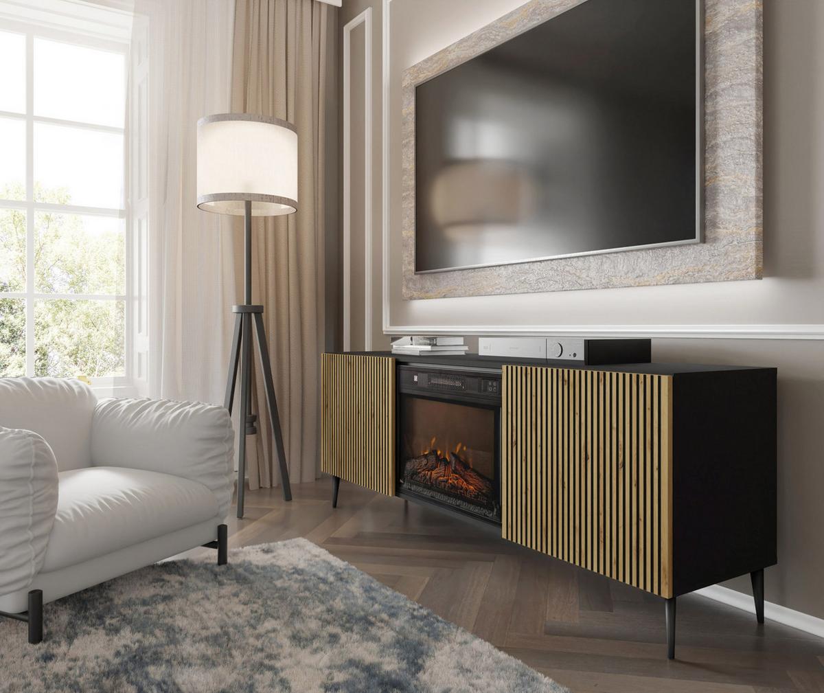 KOMMODE Artisan Eiche, Schwarz 170/63/42 - Schwarz, Holzwerkstoff (170/63/42cm) - RAUMHIRSCH FURNITURE
