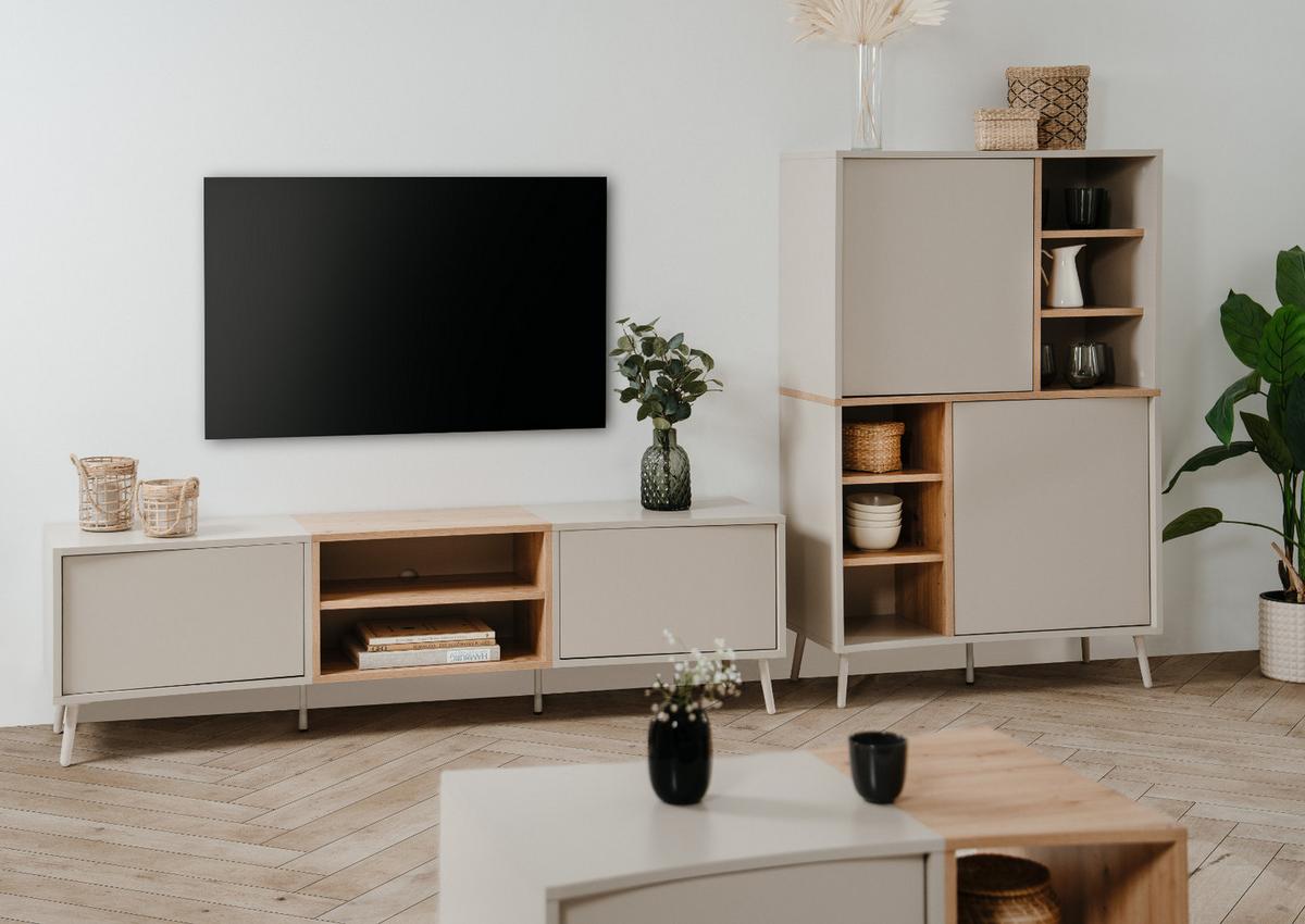 TV-LOWBOARD Kaschmir, Eiche Artisan 175 cm, TV Unterteil mit Push-to-Open - Kaschmir/Eiche Artisan, Holzwerkstoff (175/50/37.5cm) - Furn.Design