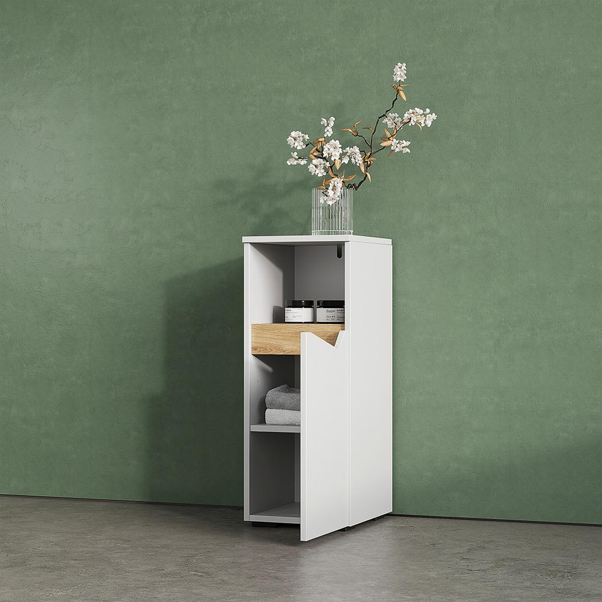 MIDISCHRANK Timavo Weiß 30 x 74.5 cm mit Tür und offenem Fach - Weiß, Holzwerkstoff (30/74.5/35cm) - Livinity®