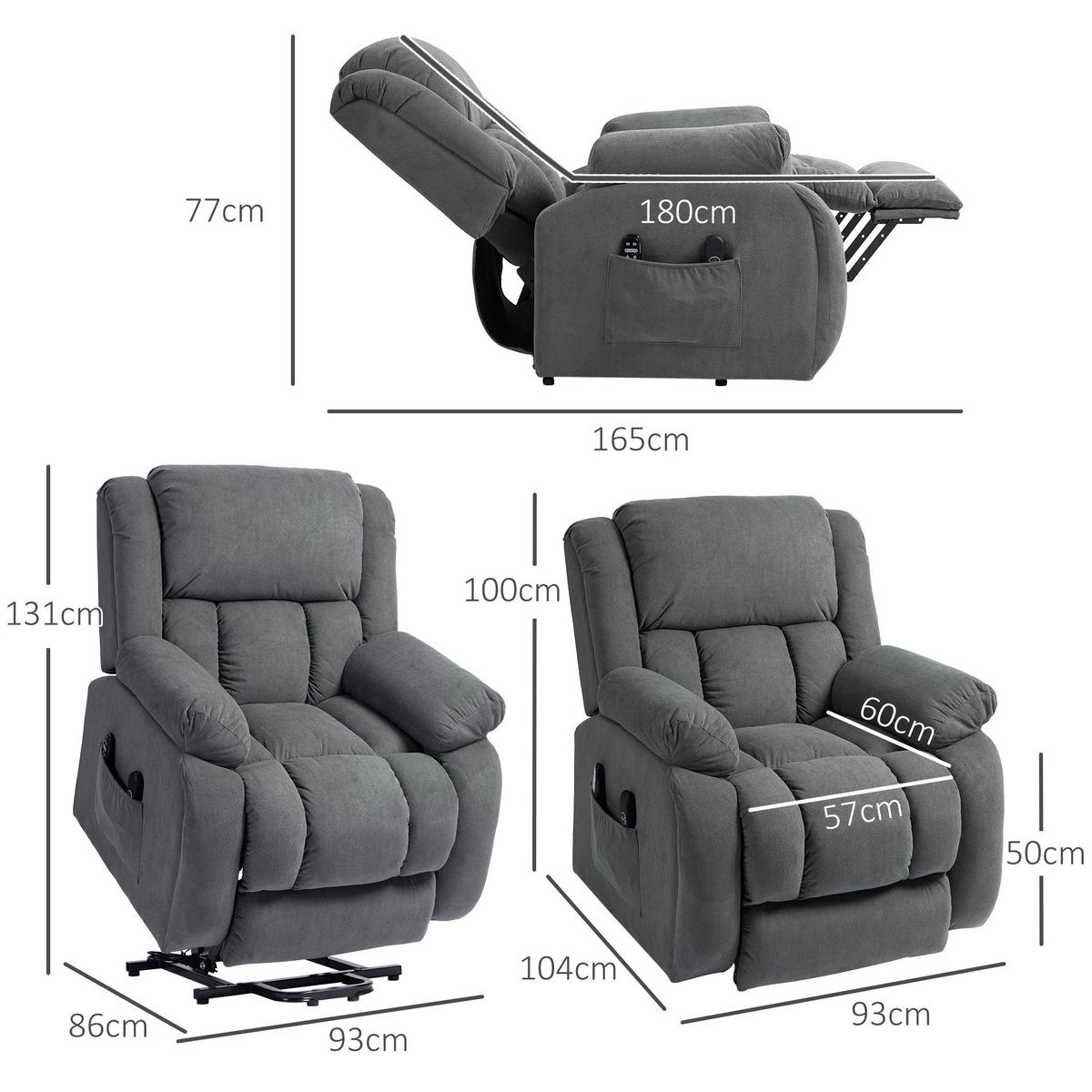 FERNSEHSESSEL mit Aufstehhilfe, Relaxsessel mit Liege-, Massagefunktion, Grau - Grau, Textil (104/100/93cm) - HOMCOM
