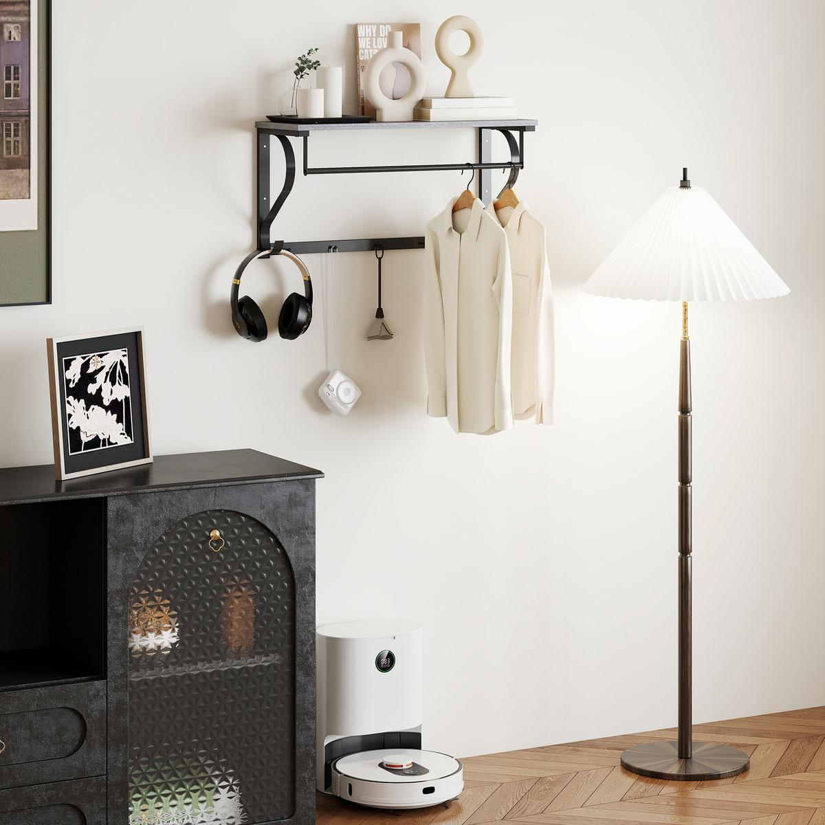 WANDGARDEROBE Spanplatte Metall Grau - Eichefarben/Schwarz, Holzwerkstoff/Metall (25/35.4/70cm) - HOMCOM
