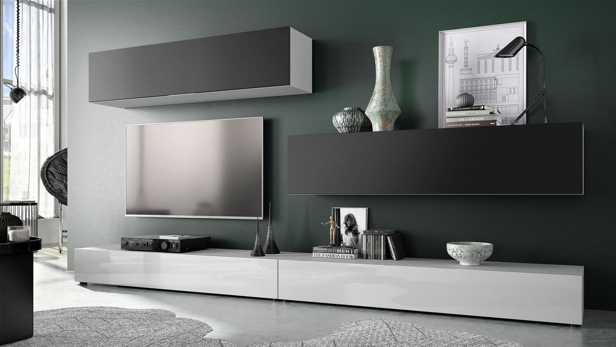 WOHNWAND Nublo Klappen in Schwarz matt - Schwarz, Holzwerkstoff (279/147/39cm) - Vladon