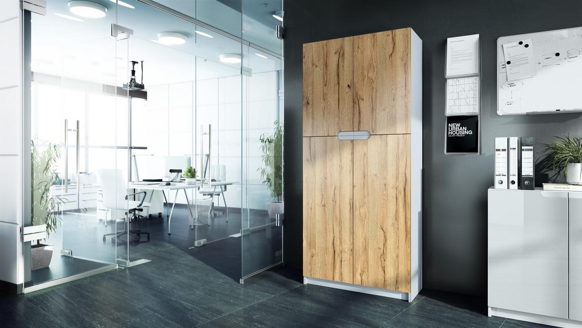 BÜROSCHRANK Logan Fronten in Eiche Natur - Eichefarben, Holzwerkstoff (82/184/37cm) - Vladon