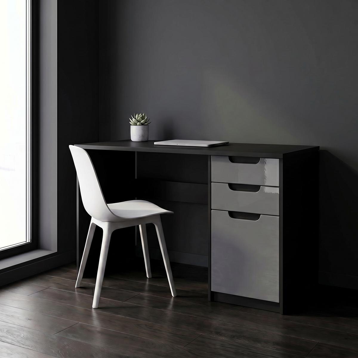 SCHREIBTISCH Logan Fronten in Grau Hochglanz - Grau, Holzwerkstoff (60/129/76cm) - Vladon