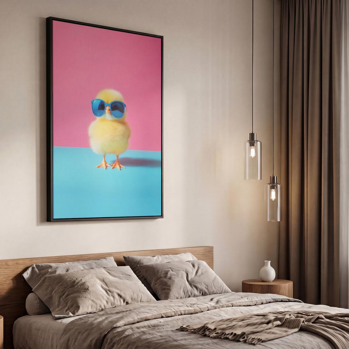 LEINWAND Bilder mit Rahmen - Chick - Sonnenbrille - Blau - 60x90 - Pink, Textil (60/90cm) - MuchoWow