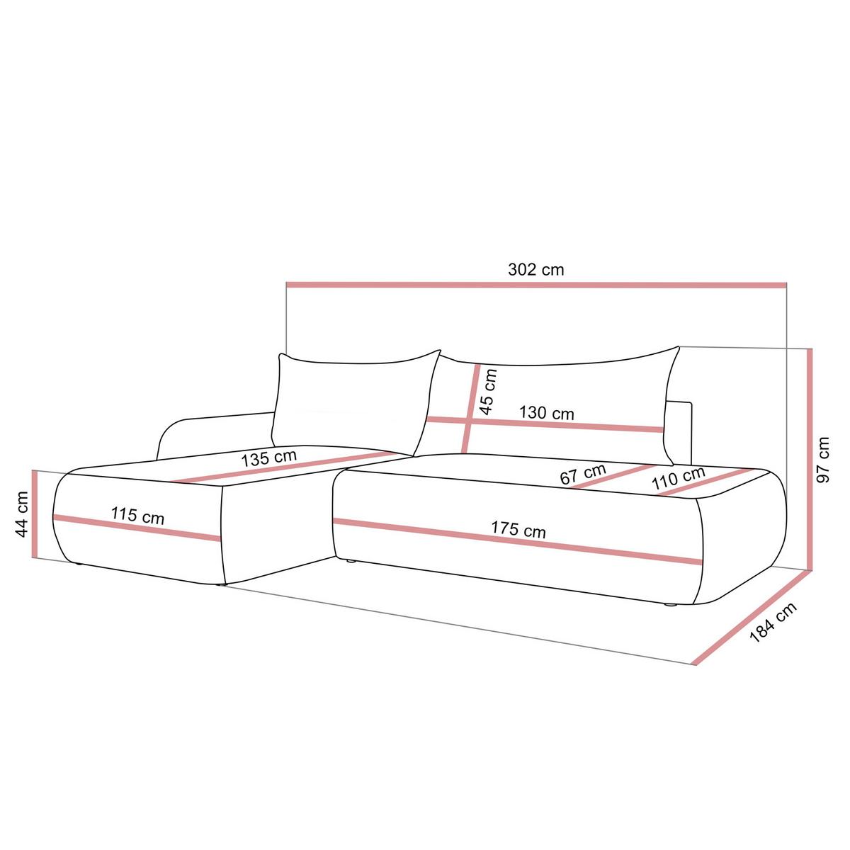 ECKSOFA GOYA mit Schlaffunktion und Bettkasten, Linke, Perfect Harmony 52 - Rotbraun, Textil (184/302cm) - Lookway