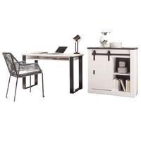 BÜROMÖBEL-SET weiß Pinie, anthrazit Landhaus, Kombination mit Aktenschrank - Anthrazit/Weiß, Holzwerkstoff/Metall (60/220/91cm) - Furn.Design