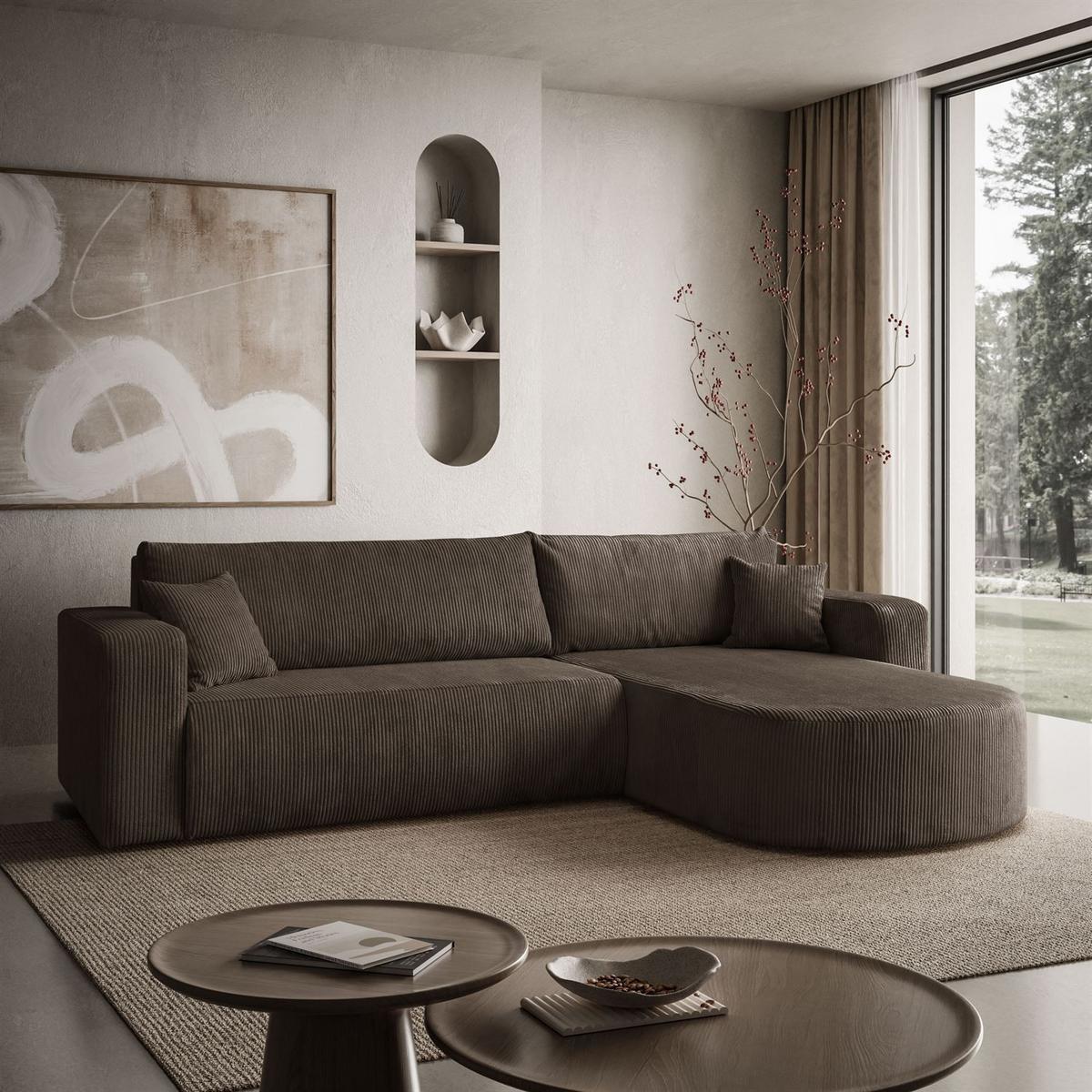 ECKSOFA SOPRANO mit Schlafunktion und Stauraum POSO 06 - Dunkelbraun, Textil (271/175cm) - Lookway