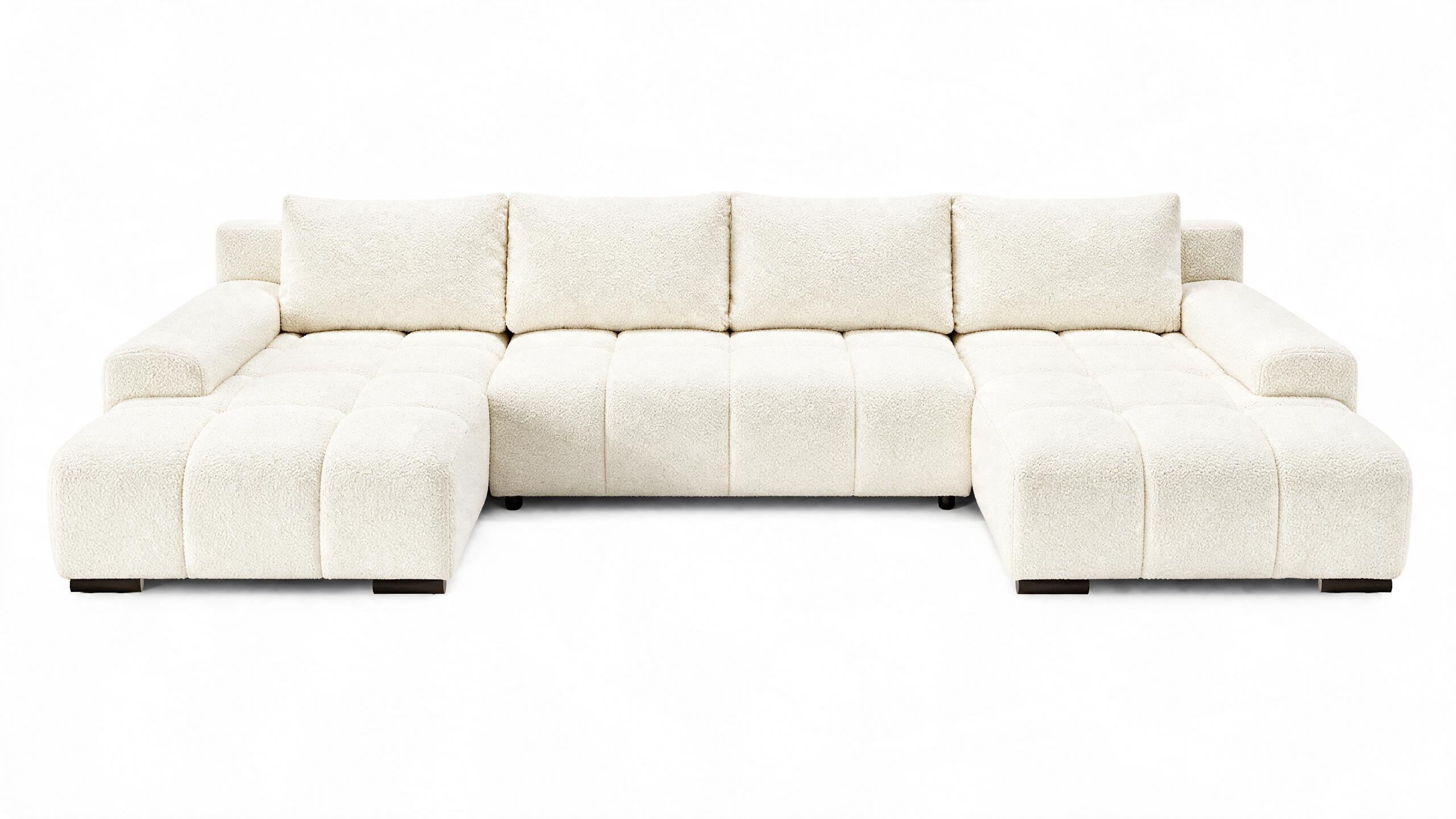 WOHNLANDSCHAFT OVIA U mit Bettkasten und Schlaffunktion, Bouclé-Stoff in U-Form - Beige, Textil (350/80/185cm)