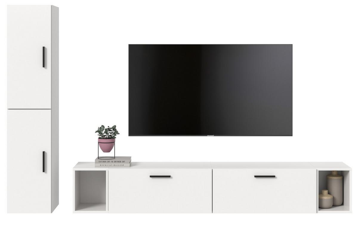 WOHNWAND weiß 249 x 184 cm, Wohnkombination hängend / stehend - Schwarz/Weiß, Holzwerkstoff/Kunststoff (249/184/34cm) - Inn.Furn
