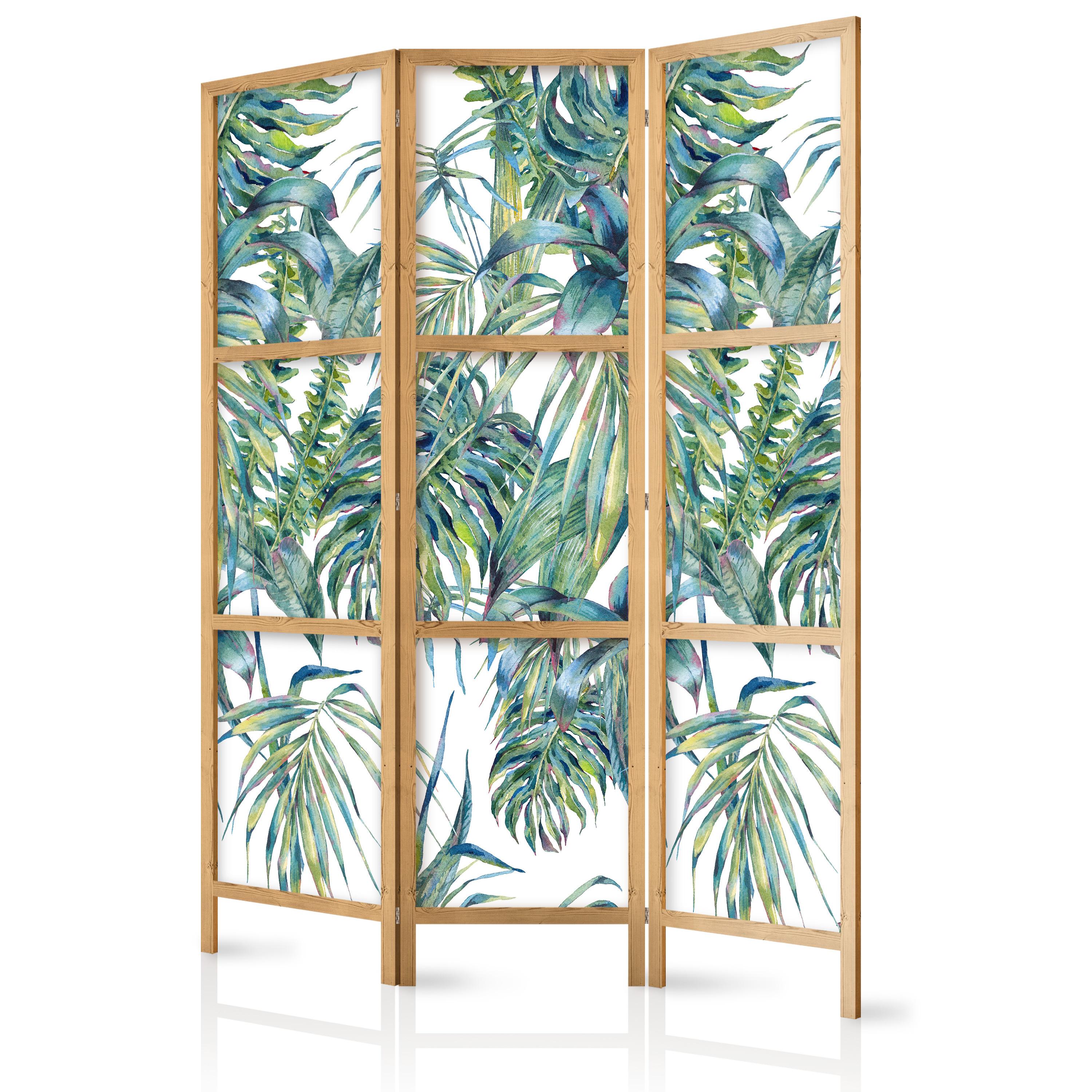 PARAVENT Japanischer 3-tlg 135x172 cm Tropische Bl tter - Grün, Holzwerkstoff/Textil (135/172/172cm) - Muralo