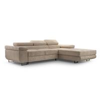 ECKSOFA GIULIO Beige Velours-Stoff mit Schlaffunktion - Beige, Holz (280/203cm) - MASSENO