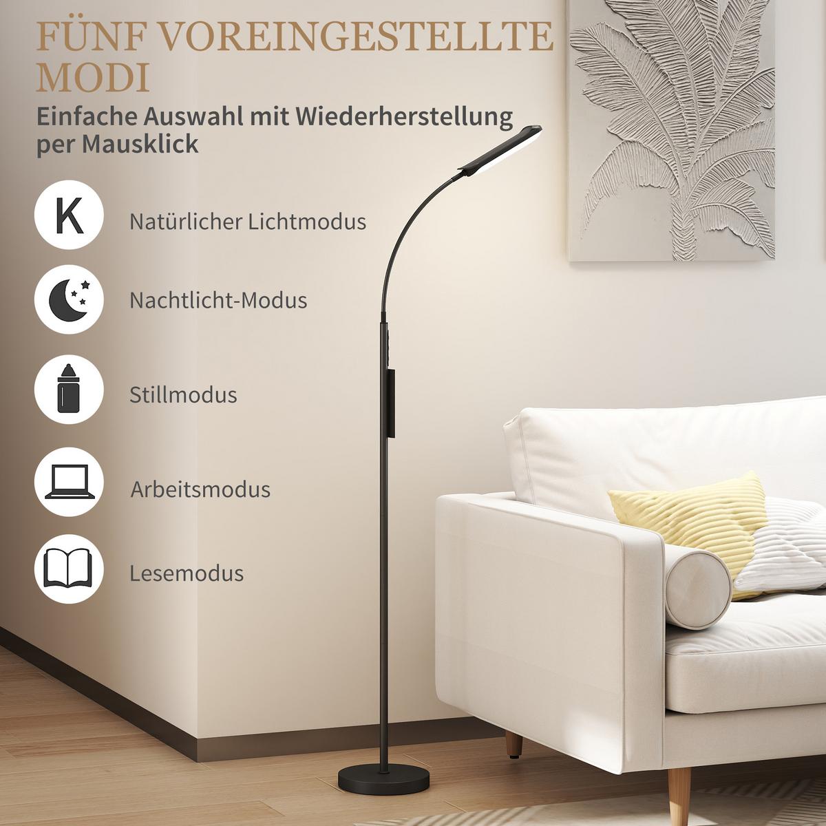 LED Stehlampe Dimmbar Stehleuchte mit Fernbedienung & Touch-Steuerung - Schwarz, Metall (22/22/175cm) - HOMCOM