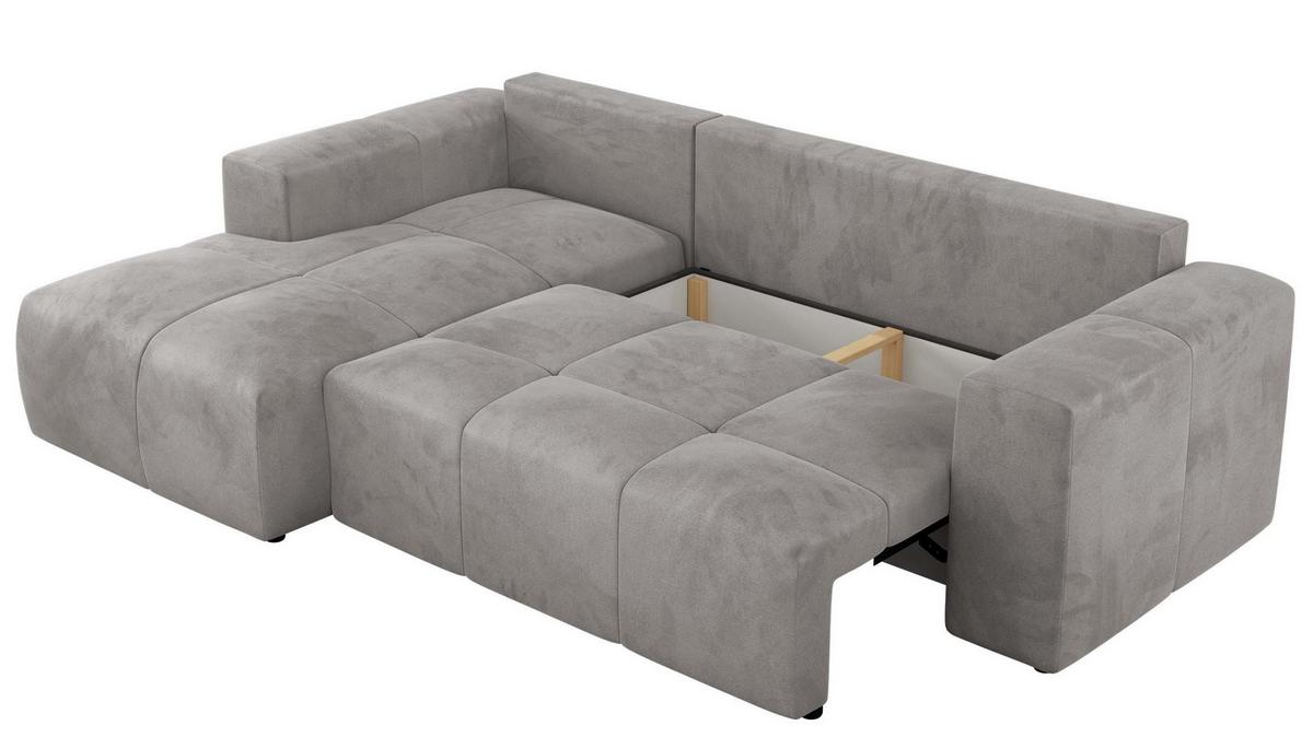 ECKSOFA MONIVA Hellgrau Velvet - Links - Hellgrau/Schwarz, Textil (164/266cm) - MKS
