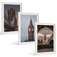 BILDER SET 3er Set - 40x60 cm Weißer Rahmen - London Bridge Big Ben Uhr - Weiß, Kunststoff (40/60cm) - TULUP