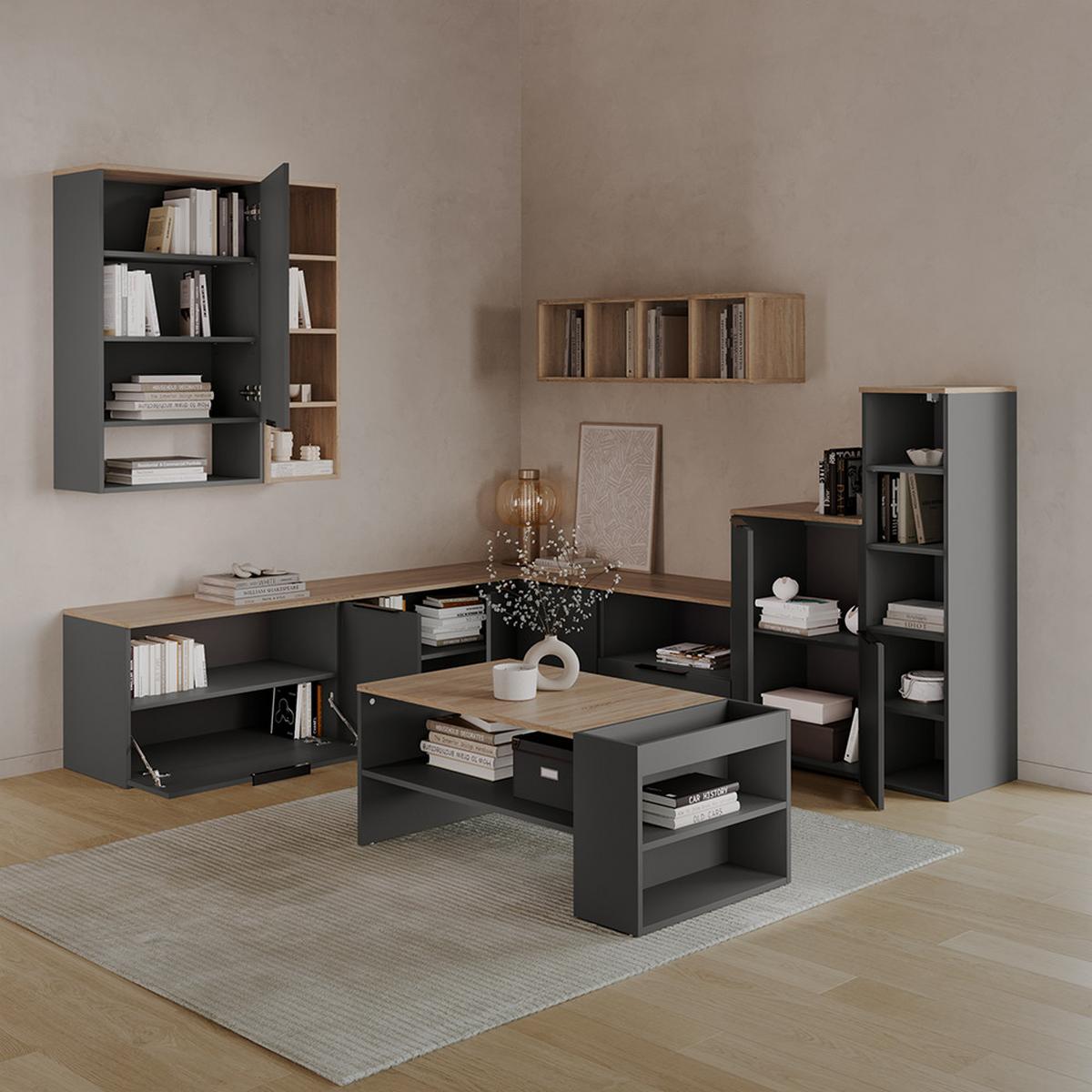 KOMMODE Piave Anthrazit mit Regal - Anthrazit, Holzwerkstoff (50/80/40cm) - Livinity®