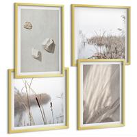 BILDER SET 4er Set - 50x50 cm & 40x60 cm Goldrahmen - Nahaufnahmen der Struktur im Boho-Stil - Goldfarben, Kunststoff (50/50cm) - TULUP