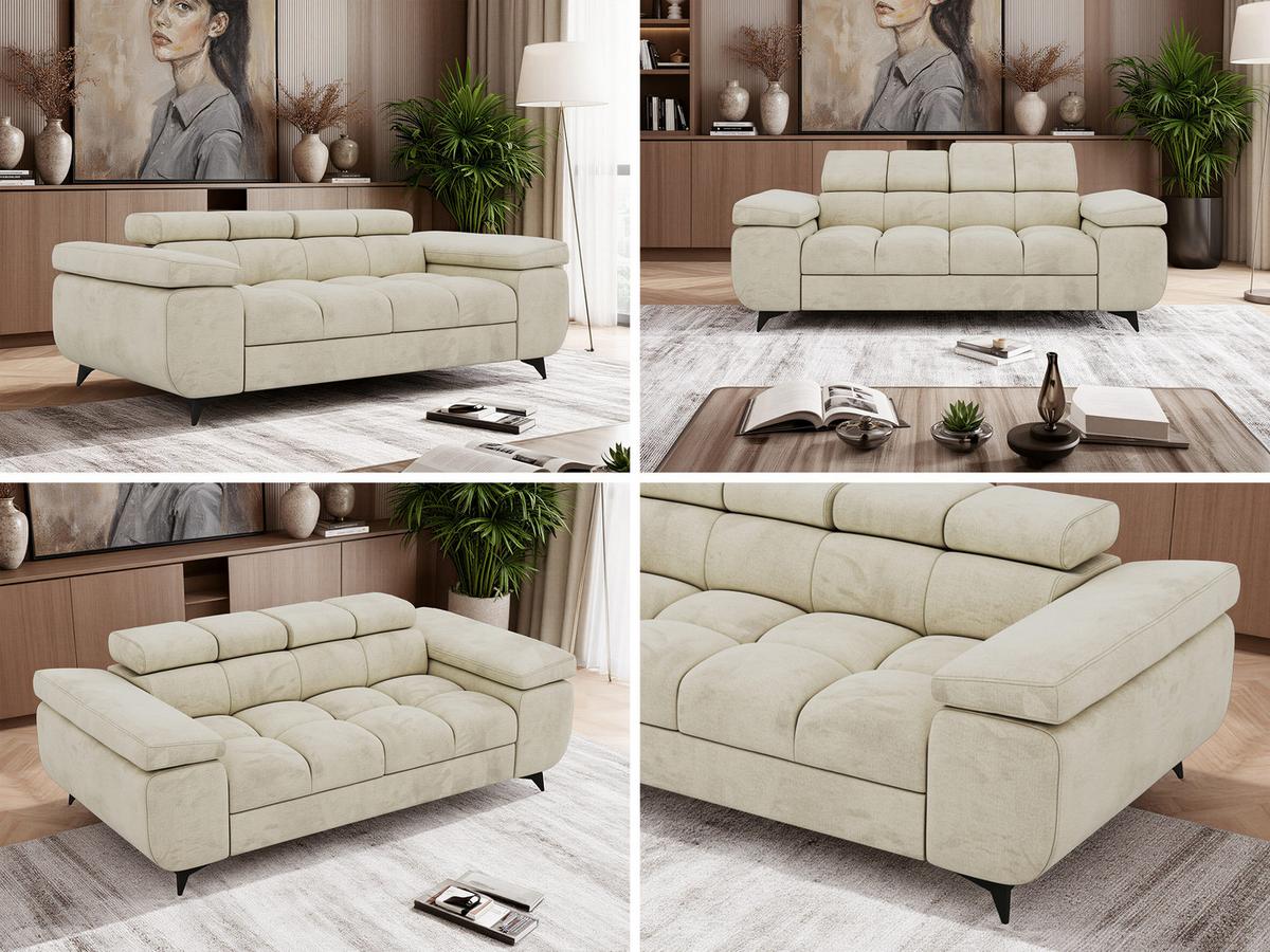 2-SITZER SOFA NIDELLO - Beige Velvet - Beige/Schwarz, Textil/Metall (194/70/97cm) - MKS