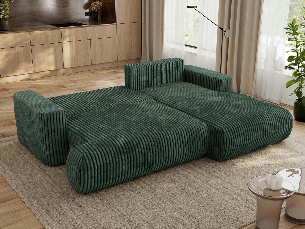 ECKSOFA OVO L Grün Cord - Rechts Seite - Schwarz/Grün, Kunststoff/Textil (195/271cm) - MKS