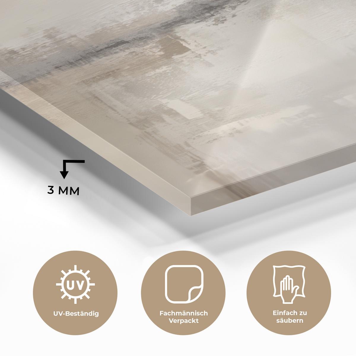 ACRYLGLASBILD Moderne Kunst - Abstrakt - Beige Wanddeko Wohnzimmer 40x60 cm - Beige, Glas (40/60cm) - MuchoWow