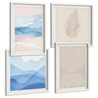 BILDER SET 4er Set - 50x50 cm & 40x60 cm Weißer Rahmen - Blätterwellen beige blau - Weiß, Kunststoff (50/50cm) - TULUP