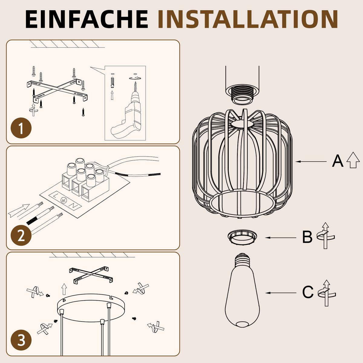 PENDELLEUCHTE Sythveth 25/18/145 cm - Grau, Holz/Metall (25/18/145cm) - ZMH