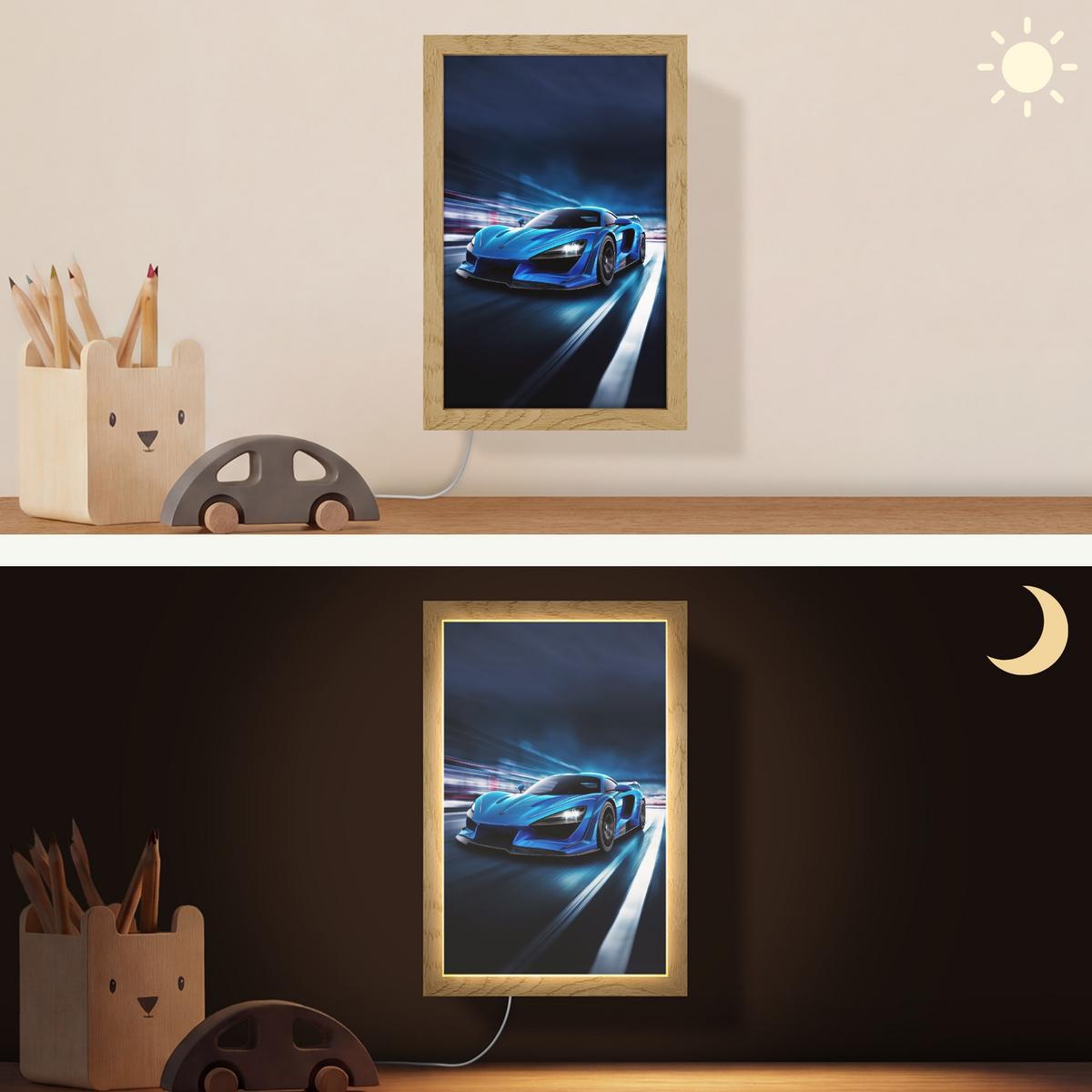 WANDLEUCHTE Auto - Blau - Jungen - Kind 20x30 cm - Blau, Holzwerkstoff (20/30/8cm) - OnlyWow