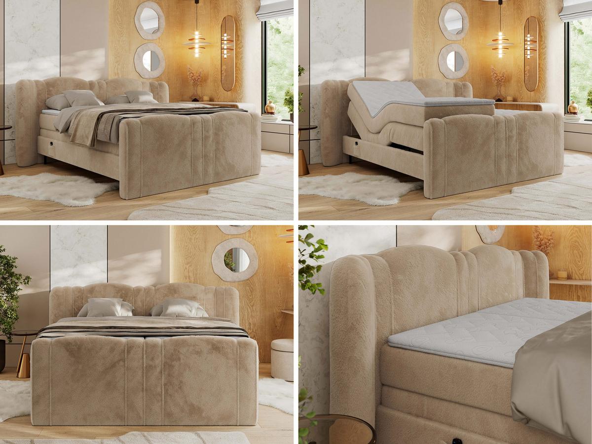 BOXBETT FORTINA 160/200 - Beige Plüsch - H3 - Beige, Holz/Textil (160/200cm) - MKS