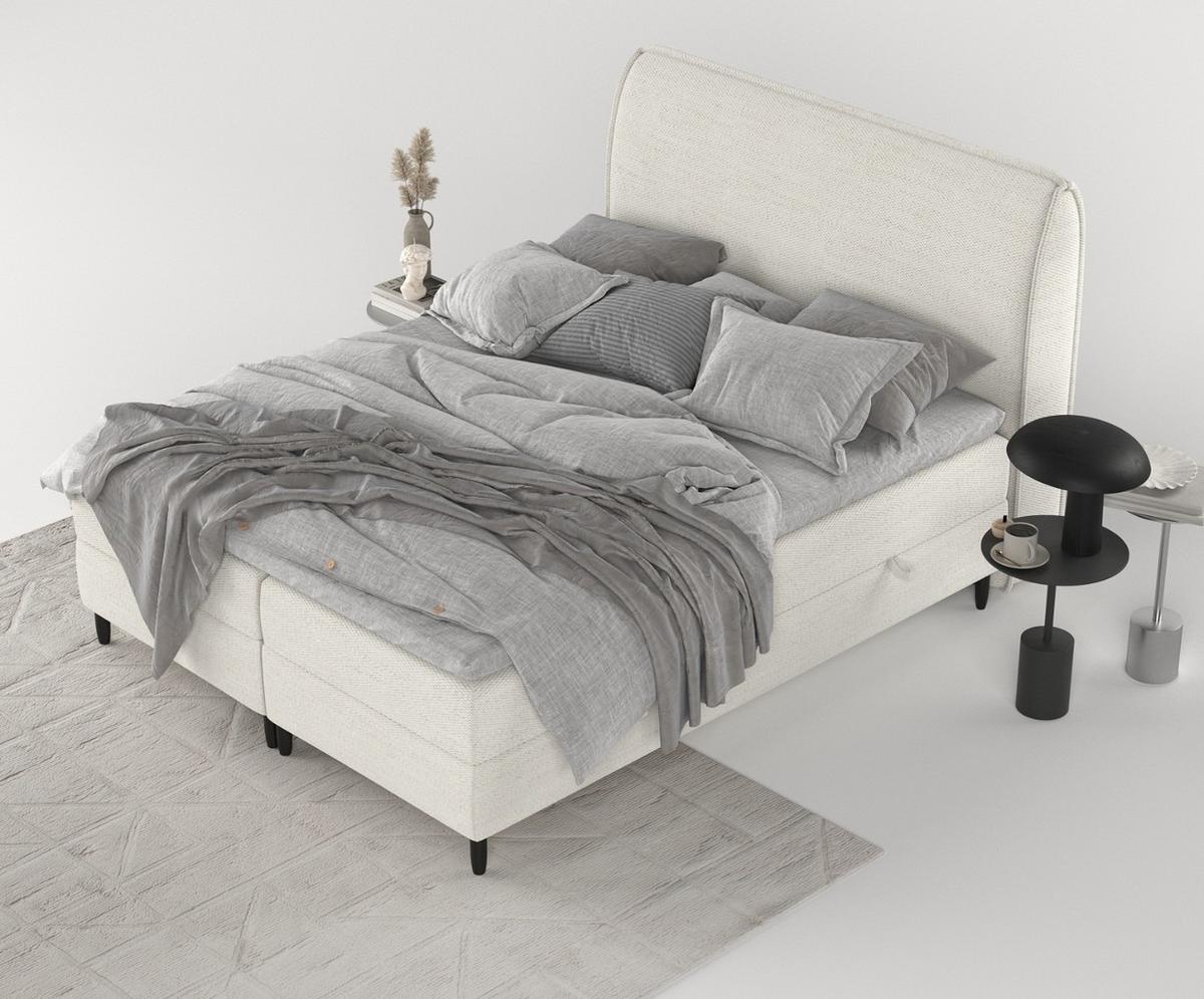 BOXBETT Lunaro 200/200 cm Creme im Modesto Stoff - Creme/Schwarz, Holz/Holzwerkstoff (200/200cm) - AltaBeds