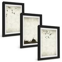 BILDER SET 3er Set - 20x30 cm Schwarzer Rahmen - Fliegende Vögel Minimalismus - Schwarz, Kunststoff (20/30cm) - TULUP